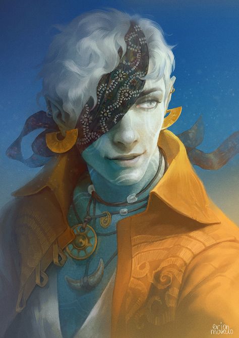 Blue Skin, Fantasy Portraits, Male Character, Dungeons And Dragons Characters, Dnd Art, Arte Fantasy, Fantasy Rpg, Fantasy Inspiration, Character Creation