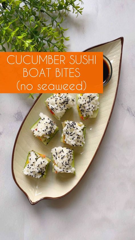 Seaweed Free Sushi, Sushi No Seaweed, Cucumber Sushi Boat, Cucumber Sushi, Sushi Boat, Sushi At Home, Cream Cheese Topping, Sushi Love, Mumbai Food