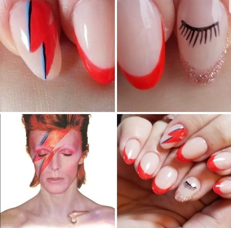 Bowie Nails Art, David Bowie Inspired Nails, David Bowie Nail Art, David Bowie Inspired Makeup, David Bowie Makeup Inspiration, David Bowie Inspired Outfit, Bowie Nails, Beatles Nails, David Bowie Makeup