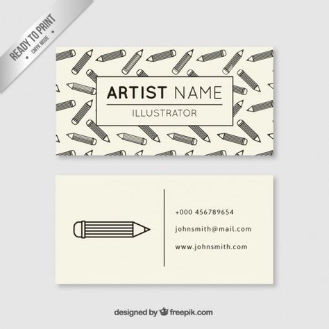 Artist business card with pencils Free Vector Business Card For Artist, Artist Visiting Card Design, Photoshop Poster Tutorial, Artist Business Cards Design, Painter Business Card, Artist Business Card, Elegant Business Cards Design, Unique Business Cards Design, Art Business Cards