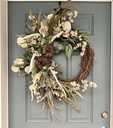 Double Door Fall Wreath Pumpkin Wreath Fall Grapevine - Etsy Double Door Fall Wreaths, Fall Door Wreaths Front Porches, Double Door Front Door, White Fall Wreath, Halloween Grapevine Wreath, White Fall Decor, Modern Fall Wreath, Double Wreath, Grapevine Christmas