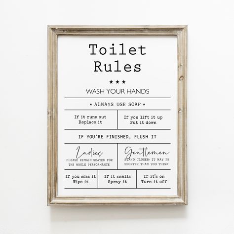 Toilet Rules Printable, Toilet Quotes, Bathroom Decor Toilet, Toilet Wall Art, Bathroom Rules Sign, Fun Bathroom Decor, House Rules Sign, Toilet Rules, Fun Bathroom