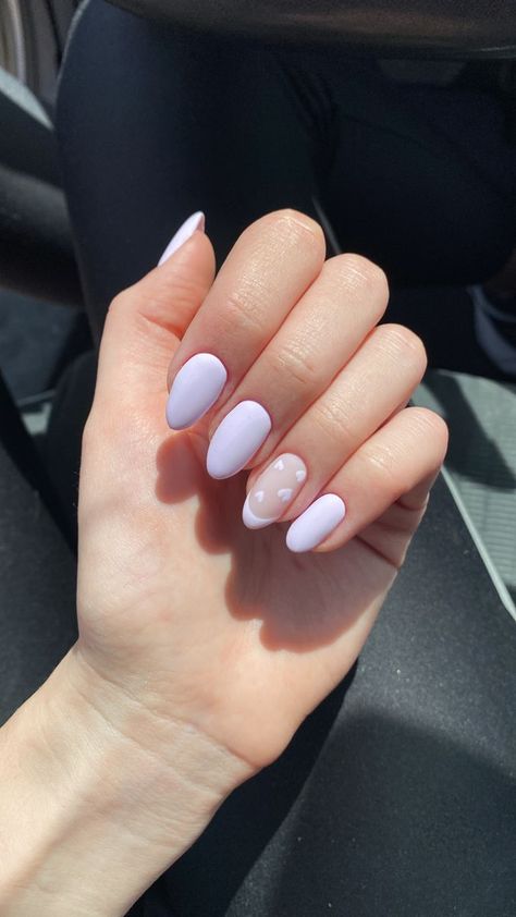 117 Nail Art Ideas To Turn Your Nails Into Tiny Little Artworks 2024  #gelnails #frenchtipnails #nails #nailart #nailartdesign #aesthetic #instagram #nails #nailart #frenchnails #blue Cute Light Purple Nails Short, Valentines Purple Nails, Lilac Heart Nails, Light Purple Valentines Day Nails, Lilac Valentines Nails, Purple Nails Olivia Rodrigo, Light Purple And White Nails, Valentines Nails Purple, Valentines Day Nails Purple