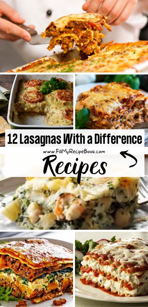 Sharing a few lasagna recipe ideas for all people diets, beef, vegetarian, seafood. all with creamy cheese toppings to serve for a meal for dinners or lunch. freezable meals to. Unusual Lasagna Recipes, Different Types Of Lasagna, Bean And Cheese Lasagna, Tuna Lasagna Recipes, Lasagna Filling Ricotta Recipe, Different Lasagna Ideas, Different Lasagna Recipes, Unique Lasagna Recipes, Spasagna Recipe