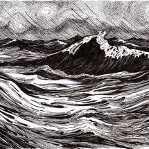 Stormy Waters Water Sketches, Drawing Waves, Water Sketch, Blackboard Drawing, Art Homework, Stormy Waters, Sketch Practice, Sea Drawing, Pen Ink Drawings