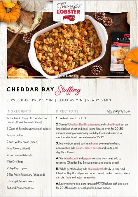 Red Lobster Cheddar Bay Biscuits, Gluten Free Stuffing, Dressing Recipes Cornbread, Cheddar Bay Biscuits, Fresh Eats, Thanksgiving Stuffing, Cornbread Dressing, Weekday Meals, Red Lobster