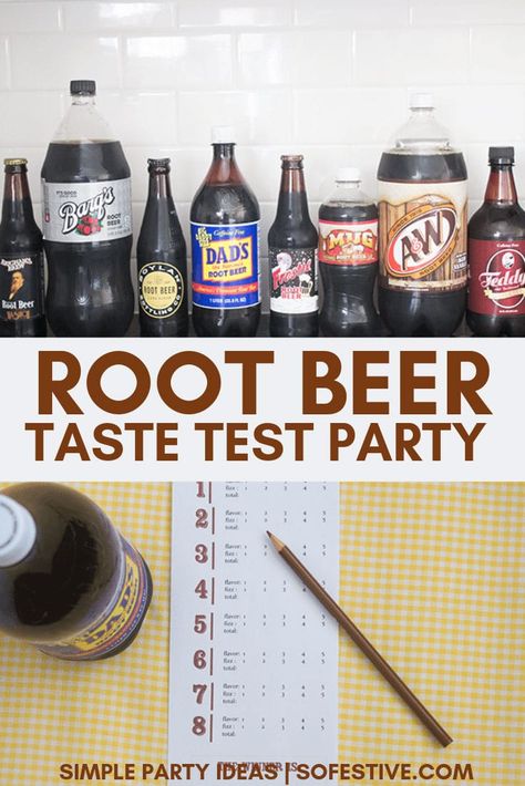 Root Beer Taste Test Party & Printables- Simple Party Ideas - So Festive! Beer Tasting Party Printables, Simple Party Ideas, Root Beer Floats Party, Root Beer Float Bar, Beer Party Theme, Beer Birthday Party, Beer Tasting Parties, Beer Cake, Oktoberfest Party