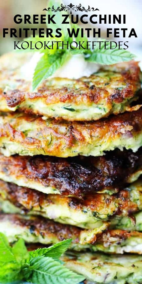 Greek Zucchini, Zucchini Fritters Recipe, Zucchini Feta, Mouthwatering Food, Cheesy Zucchini, Easy Zucchini, Popular Food, Recipe Cookbook, Zucchini Fritters