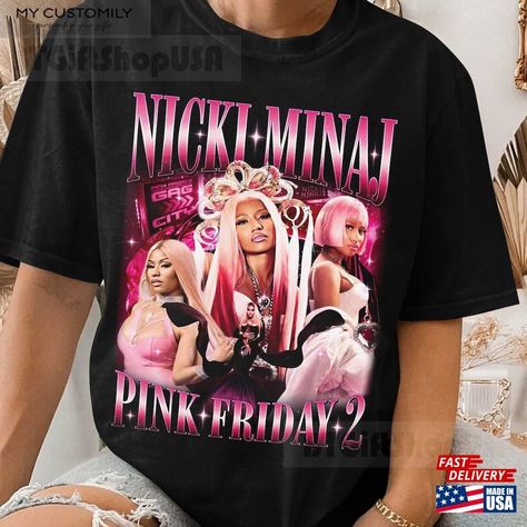 Nicki Minaj Tour 2024 Pink Friday 2 Concert Rapper Homage Graphic Tee Unisex Classic Check more at https://mycustomily.com/product/nicki-minaj-tour-2024-pink-friday-2-concert-rapper-homage-graphic-tee-unisex-classic/ Nicki Minaj Graphic Tee, Nicki Minaj Tour, Iconic Album Covers, Shirt Designs For Men, Pink Friday, T Shirt Printing, Punta Cana, Nicki Minaj, Quality T Shirts