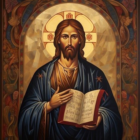 Jesus Orthodox Icons, Anime Jesus, Batak Toba, Catholic Tattoos, An Open Book, Orthodox Christian Icons, Icon Ideas, Heaven Art, Jesus Christ Art