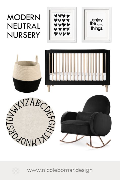 Black Gender Neutral Nursery, Black And White Modern Nursery, Modern Black Nursery, Black White And Natural Wood Nursery, Black And Tan Nursery Ideas, Black White And Beige Nursery, Neutral And Black Nursery, Black And Natural Nursery, Black Accent Nursery