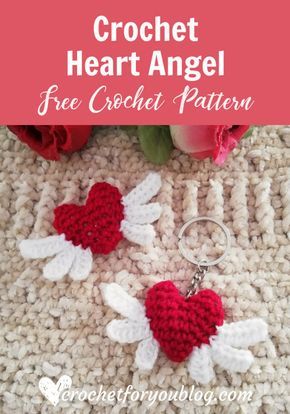 Crochet Heart Angel Free Pattern Free Heart Crochet Pattern, Crocheted Heart, Crochet Valentine Patterns, Crochet Angel Pattern, Angel Keychain, Crochet Angels, Crochet Angel, Crochet Heart Pattern, Valentines Patterns