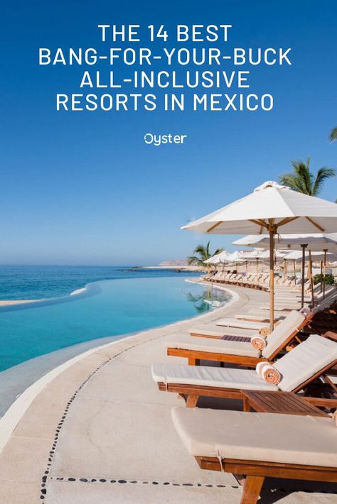 All-inclusive resorts make sticking to a travel budget a breeze. With that in mind, we found 15 all-inclusive hotels in Mexico -- from Cabo to Cancun -- that offer the most value for the price. We're talking a wide range of amenities and inclusions here, from top-shelf liquor, to amazing dining options, a wealth of activities, and great pool scenes. Click to read the 14 best bang-for-your-buck all-inclusive resorts in Mexico and start planning your getaway. Top All Inclusive Resorts, Cabo San Lucas Resort, Resorts In Mexico, Cabo Resorts, Cancun All Inclusive, Plunge Pools, Best All Inclusive Resorts, Cancun Resorts, Cabo Mexico