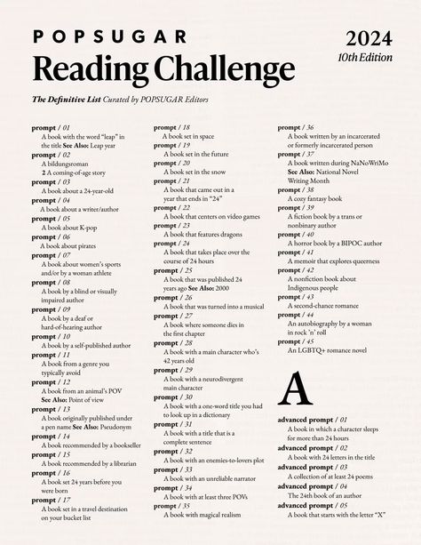 Pop Sugar Reading Challenge 2024, Reading Challenge Prompts, Writing Challenge 2024, Buzzword Reading Challenge, Popsugar Reading Challenge 2024, Monthly Reading Challenge 2024, Book Challenge 2024, 2024 Book Reading Challenge, 2025 Reading Challenge