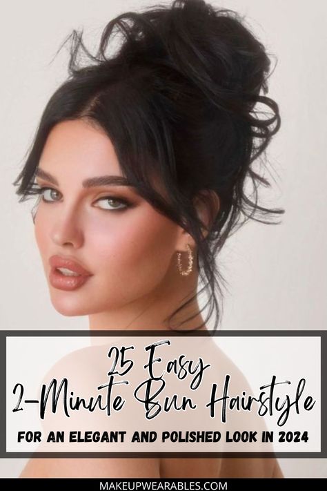 Stylish 2-Minute Bun Hairstyle for Quick and Chic Looks Messy Up Do Hairstyles, High Bun Middle Part, Elegant Buns For Long Hair, Twist Bun Hairstyles, How To Make A Bun With Long Hair, Top Knot Bun How To, Easy Bun Hairstyles For Medium Hair, Wedding High Bun, Elegant Bun Hairstyles