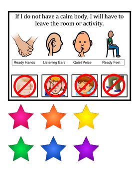 This is a Response Cost token economy board that relates to calm body behaviors (ready hands, ready feet, quiet voice, listening ears). I created it for a student who was very routine and schedule oriented, but when engaged in maladaptive behaviors, it interrupted the whole classroom. Aac Activities, Aba Therapy Activities, Teaching Executive Functioning, Token Economy, Conscious Discipline, Token Board, Behaviour Strategies, Listening Ears, Aba Therapy