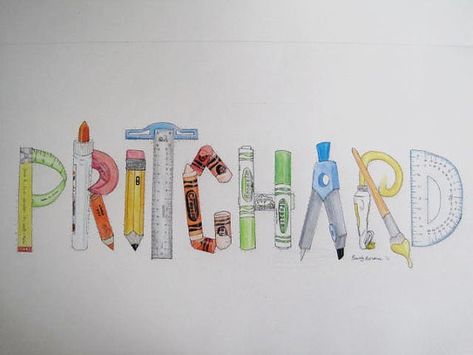 drawing someone's name and making the letters be made out of different art supplies and stationary/office supplies Name Art Projects, Name Design Art, Classe D'art, Markers Drawing Ideas, Name Drawings, 4th Grade Art, Creative Lettering, Elementary Art Projects, Arts Ed