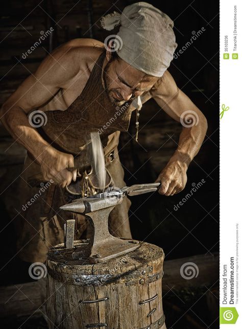 blacksmith on the anvil Medieval Blacksmith, Steel Worker, Molten Metal, Anvils, Blacksmith Shop, Leather Apron, About Business, Hand Craft, Vintage Tools