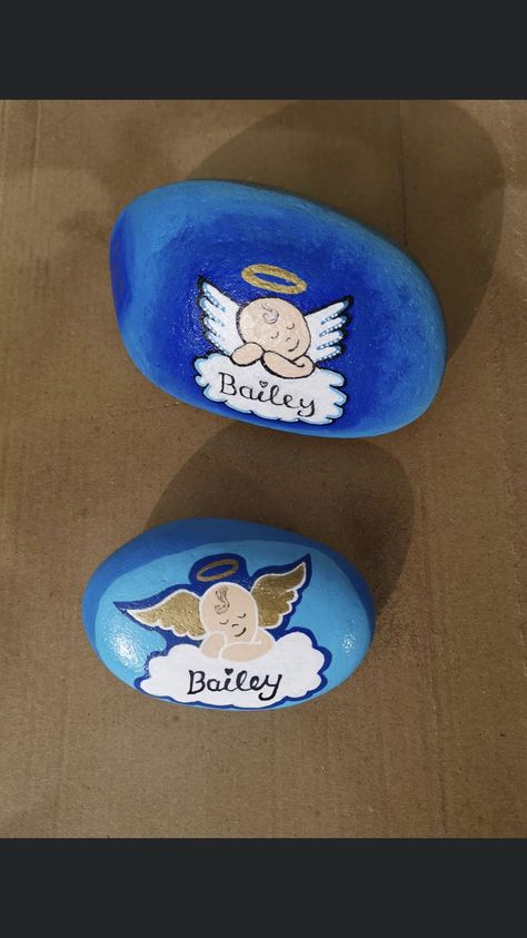 Angel Wings Painting, Birthday Painting, Rock Baby, Rock Ideas, Kindness Rocks, Baby Memories, Baby Angel, Welcome Baby, Painted Rock