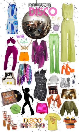 Disco Group Costumes, Festival Disco Outfit, Disco Aesthetic Dress, Disco Pop Outfit, Disco Clothing Ideas, Disco Theme Outfit Ideas, Disco Day Outfit, 70s Disco Skirt, Disco Looks 70s