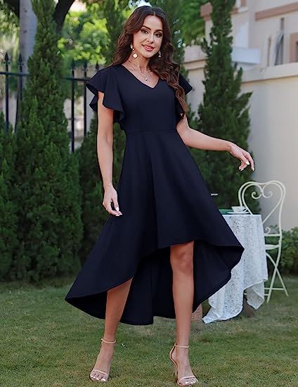 Amazon.com: DRESSTELLS Hi Low Bridesmaid Dress for Women, Cocktail Flutter Sleeve Party Dress, Fit Flare Dress fot Teen : Clothing, Shoes & Jewelry Day Wedding Guest Dress, Dusty Purple Dress, Professional Dress For Women, Bridesmaid Wedding Dress, Mother Of Bride Dress, Halston Dress, Summer Dress For Women, Formal Wedding Guest Dress, Ivory Lace Dress