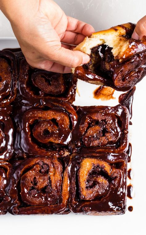 Triple-Chocolate Sticky Buns: Movies and reading are great on cold, snowy days, but we have an even better idea: Triple-Chocolate Sticky Buns. The buttery, doughy, chocolatey result will be well worth the effort. Chocolate Sticky Buns, Glazed Cinnamon Rolls, Chocolate Rolls, Donut Toppings, Caramel Chocolate Bar, Baking Buns, Cookie Toppings, Caramel Tart, Breakfast Rolls