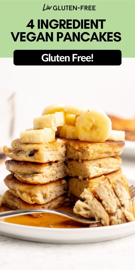 These vegan pancakes are healthy, delicious, and easy to make using just 4 ingredients. Ready from start to finish in under 30 minutes with no fancy mixer required, these gluten-free and vegan pancakes are the ultimate breakfast treat! Gluten Free Pancakes Easy, Vegan Gluten Free Pancakes, Gluten Free Pancake, Vegan Pancake Recipes, Healthy Gluten Free Breakfast, Kids Breakfast, Vegan Whipped Cream, Vegan Baking Recipes, Ultimate Breakfast