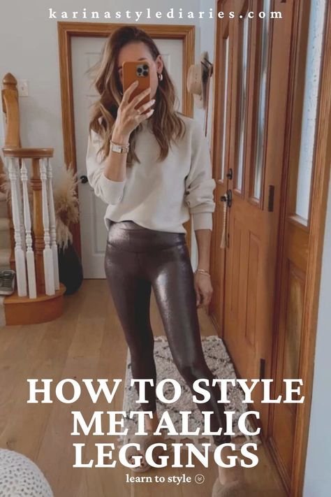 Silver Leggings Outfit Metallic, Copper Leggings Outfit, Brown Metallic Leggings Outfit, Metalic Leggings Outfit, Foil Leggings Outfit, Shimmer Leggings Outfit, Lululemon Shine Leggings Outfit, Gold Leggings Outfit Metallic, Chocolate Leggings Outfits