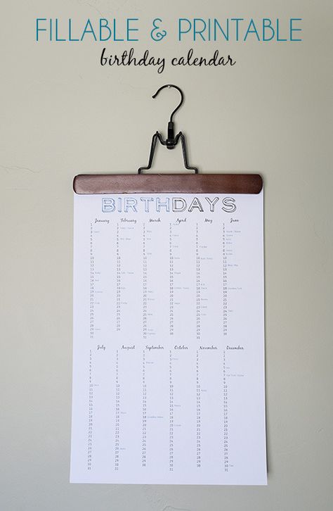 Printable Birthday Calendar, Perpetual Birthday Calendar, Birthday Reminder, Printable Calendar Template, Birthday Calendar, Pantry Labels, Birthday Board, Perpetual Calendar, Tutorial Diy