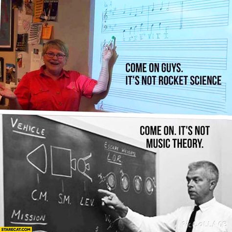 Come on guys it’s not rocket science, come on it’s not music theory Music Puns, Musician Humor, Band Jokes, Music Jokes, Band Nerd, Music Nerd, Band Humor, Rocket Science, Band Memes