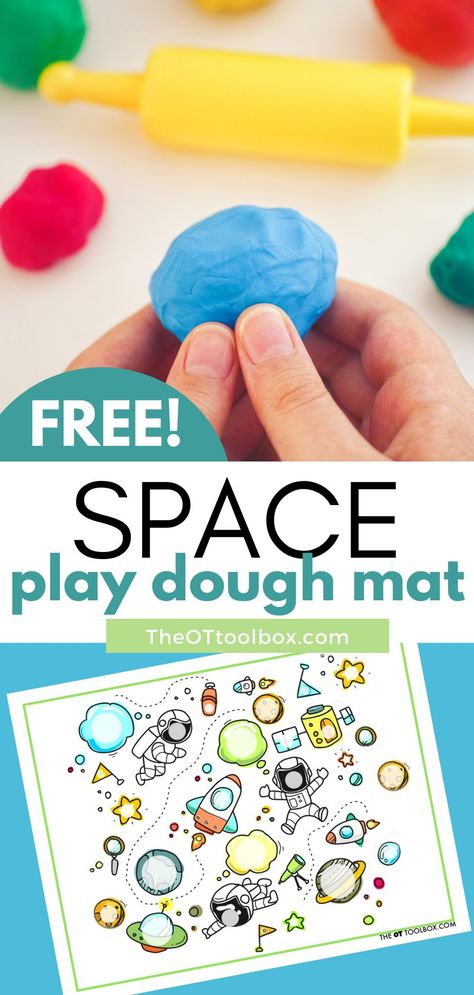 This space theme play dough mat is a free printable play dough mat for kids to use to work on hand strength and fine motor skills. Space Playdough Mats, Preschool Playdough Mats, Astronaut Activities, Preschool Playdough, Space Vbs, School Based Therapy, Space Preschool, Preschool Spring, Toddler Board