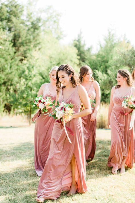 Pink Velvet Bridesmaid Dresses, Bridesmaids Dresses Pink, Velvet Bridesmaids Dresses, Bridesmaid Dresses Green, Wedding Velvet, Dress Types, Velvet Bridesmaid Dress, R Love, Peach Bridesmaid Dresses