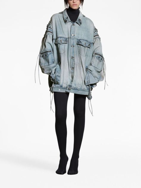 Balenciaga Denim Jacket, Denim Jackets For Women, Designer Denim Jacket, Balenciaga Jacket, Oversized Jean Jacket, Designer Denim, Versace Outfit, Extra Long Sleeves, Jackets For Men