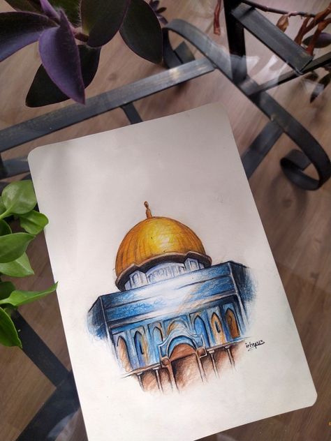 Islamic Drawing, Elsa Drawing, Arabic Calligraphy Painting, Islamic Art Canvas, Color Drawing Art, Art Tutorials Watercolor, Islamic Artwork, Architecture Painting, Islamic Paintings