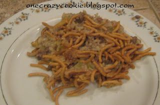 One Crazy Cookie: Chinese Hamburger Casserole Chow Mein Hotdish Recipe, Chinese Casserole, Chinese Hamburger, Chicken Casserole Dinners, Hotdish Recipes, Hamburger Casseroles Recipes, Hamburger Casserole, Crazy Cookies, Mapo Tofu