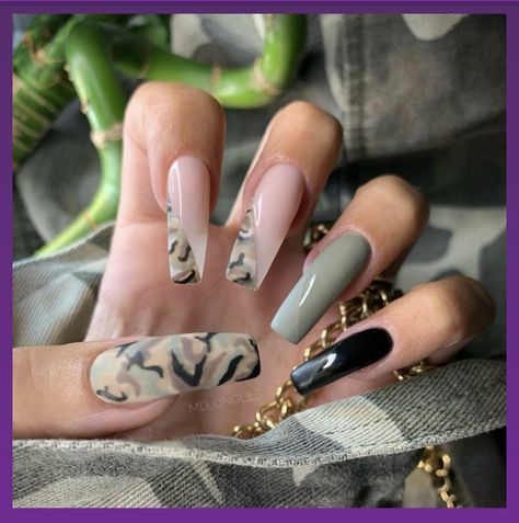 Military Nails, Camo Nail Art, Camo Nail Designs, Nail Designs Toenails, Trending Nail Art, Camouflage Nails, Acrylic Nails Stiletto, Camo Nails, Nail Vinyls