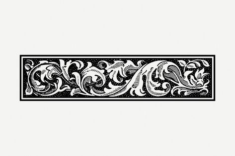 Floral ornament divider drawing, vintage | Free Photo - rawpixel Border Illustrations, Divider Drawing, Metal Engraving Tools, Border Illustration, Ornamental Border, Scroll Engraving, Harry Potter Painting, Vintage Border, Drawing Vintage