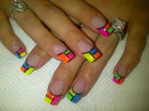 Colour Block Nails, Neon Nail Ideas Summer, Neon Nail Ideas, Nail Ideas Summer, Colourful Acrylic Nails, Oval Nails Designs, Rainbow Nails Design, Crazy Nail Designs, Fancy Nail Art