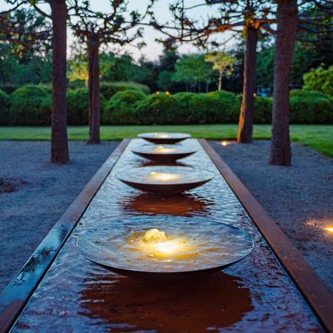 Round Water Features In The Garden, Narrow Water Feature, Water Bowl Fountain, Small Garden With Water Feature, Rectangular Water Feature, Rectangle Water Feature, Water In The Garden, Corten Steel Water Feature, Water Fountain Backyard