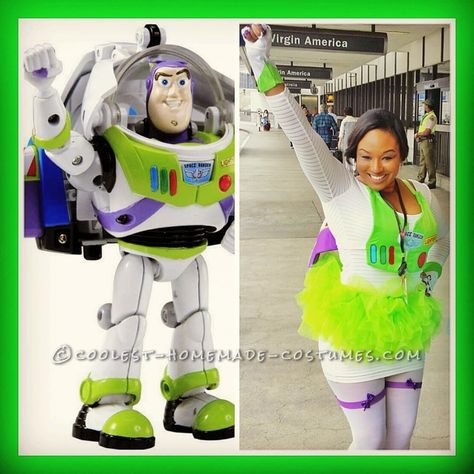 700+ Awesome Last-Minute Homemade Costumes Buzz Lightyear Costume Women, Costume Women Diy, Last Minute Diy Costumes, Lightyear Costume, Colorful Costume, Buzz Lightyear Costume, Green Tutu, Last Minute Costumes, Halloween Custom