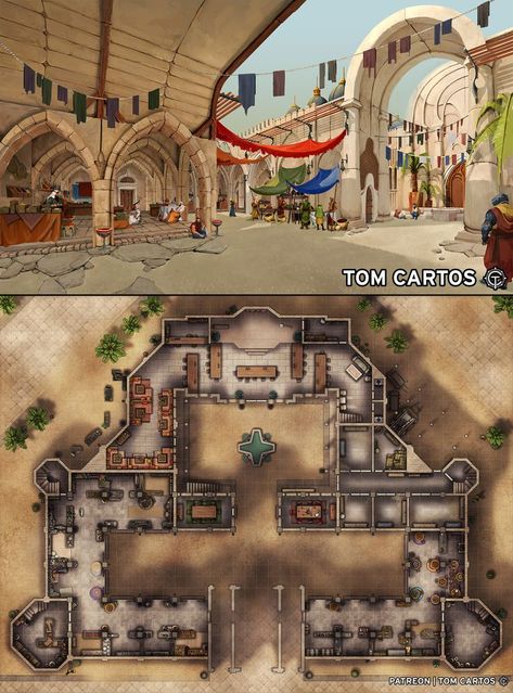 Concept Art Desert, Illustration Scene, Desert City, Dragons 5e, Dungeon Tiles, Building Map, Tabletop Rpg Maps, Dnd Monsters, Dungeon Maps