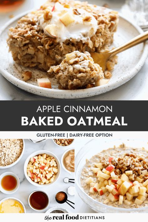 Filled with chewy oats, tender apple chunks, warm cinnamon, and toasted walnuts this Apple Cinnamon Baked Oatmeal is a delicious breakfast for kids and adults alike. Baked Apple Cinnamon Oatmeal, Baked Apple Cinnamon, Apple Cinnamon Baked Oatmeal, Cinnamon Baked Oatmeal, Baked Apple Oatmeal, Apple Cinnamon Oatmeal, Anti Inflammation Recipes, Apple Oatmeal, Gluten Free Oatmeal