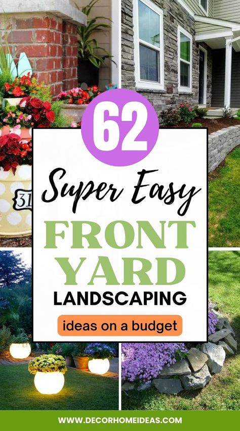 Best Cheap Simple Front Yard Landscaping Ideas. If you are looking for front yard landscaping ideas on a budget that are easy to recreate and won't break the bank - we have them all. Boost your curb appeal in no time with these cheap and simple projects. #decorhomeideas Easy Landscaping Front Yard, Low Maintenance Landscaping Front Yard, Landscape Ideas Front Yard Curb Appeal, Budget Landscaping, Front Lawn Landscaping, Front Yards Curb Appeal, Cheap Landscaping Ideas, Front Yard Decor, Small Yard Landscaping