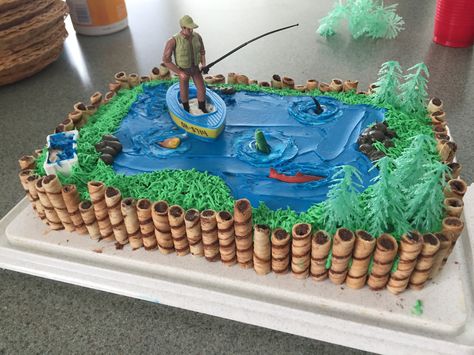 Fisherman Cake Ideas, Fishing Themed Sheet Cake, Fishing Retirement Cake, Fishing Cakes For Men Birthdays Easy, Fishing Cake Ideas For Men, Gone Fishing Birthday Cake, Fishing Birthday Cake Ideas, Kids Fishing Birthday Cake, Easy Fishing Cake