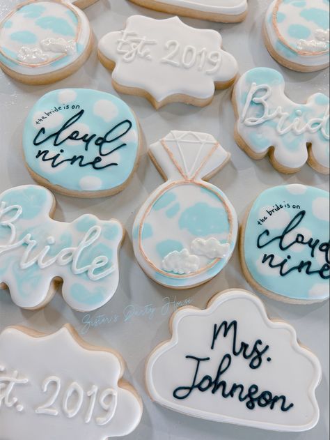 On Cloud 9 Bridal Shower Cookies, Cloud Nine Bridal Shower Cookies Decorated, Cloud 9 Bridal Shower Favors, She’s On Cloud 9 Bridal Shower Decor, On Cloud 9 Bridal Shower Invite, Bridal Shower Cookies, House Party, Bridal Shower, Shower