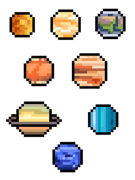 Mini Pixel Planets - Set of 8 by pixelatedcowboy Solar System Pixel Art, Constellation Pixel Art, Planets Pixel Art, Pixel Art 8x8, Planet Pixel Art, Tiny Pixel Art, Mini Pixel Art, Pixel Art Small, Pixel Planet