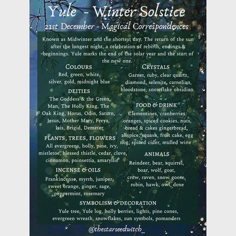 A L I C E on Instagram: “🌟🌲YULE / WINTER SOLSTICE - Magical correspondences🌲🌟 #yule #yuleguide #wintersolstice #21stdecember” Solstice Blessings, Winter Equinox, Magical Correspondences, Pagan Sabbats, Yule Winter Solstice, Yule Celebration, Winter Solstice Celebration, Holly King, Solstice And Equinox