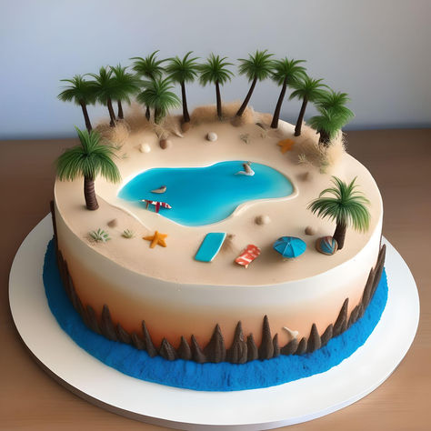 Sea Cake, Beach Cake, Sugar Bread, Fondant Cake Designs, Sea Cakes, Beach Cakes, Creative Cake Decorating, Deco Architecture, Fake Bake