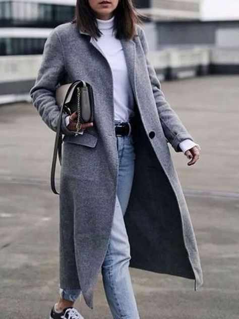 f4a4da9aa7eadfd23c7bdb7cf57b3112desc51605506ri Casual Grey Coat Outfit, Grey Coat Outfit Winter Casual, Grey Casual Outfit, Grey Jacket Outfit, Grey Coat Outfit, Long Coat Outfit, Long Grey Coat, Look Boho Chic, Gray Wool Coat