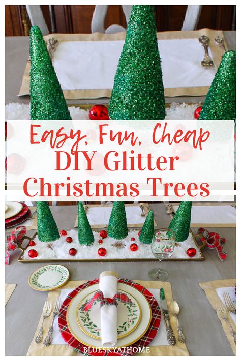 How to Make Glitter Christmas Trees. Follow these instructions to make cute glitter trees for Christmas decorations or Christmas tablescape. Trees For Christmas, How To Make Glitter, Sparkle Christmas, Glitter Christmas Tree, Christmas Bling, For Christmas Decorations, How To Make Christmas Tree, Homemade Christmas Decorations, Diy Glitter